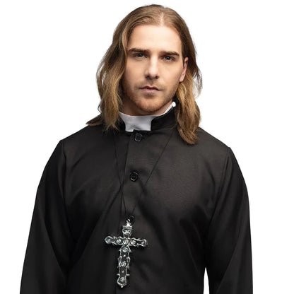 Priesterkreuz Halskette Silber mit kleinen Rosen - Fasnacht24.ch