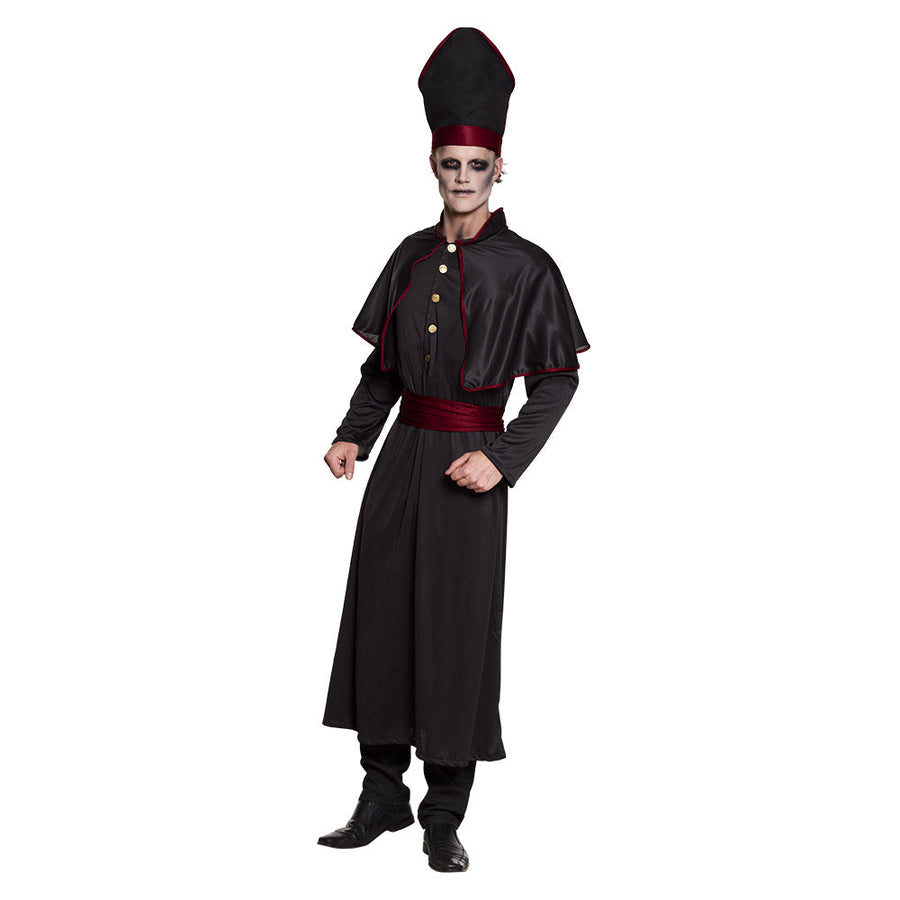 Horror Priester Kostüm – Boland Hardes Schwarze Robe mit Roten Akzenten – Produktansicht