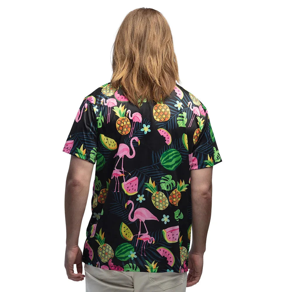 Herren Hawaiihemd aus Baumwollmix mit buntem Flamingo-Print und klassischem Kragen