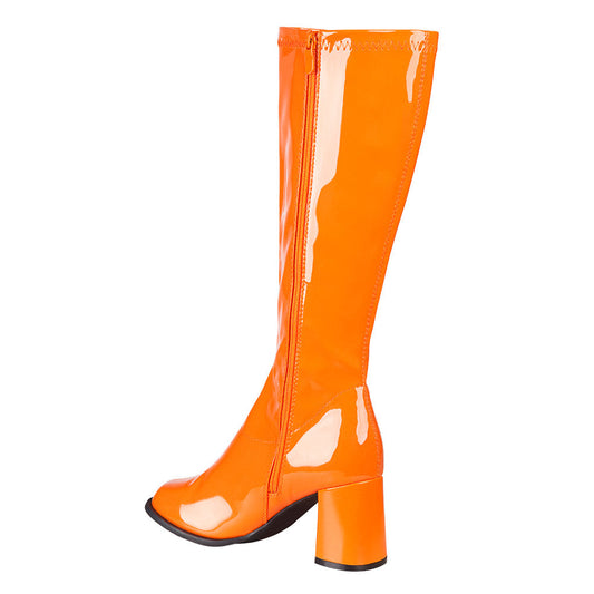 Boland Damenstiefel – Orange Patent Leder Kniehoch mit Blockabsatz - Fasnacht24.ch