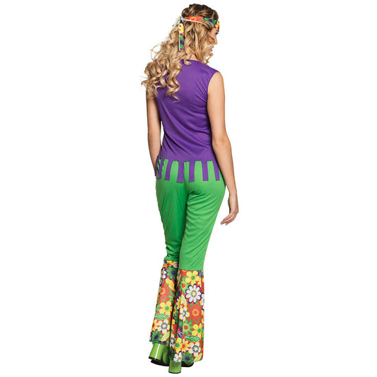Boland Hippie Kostüm Woodstock Damen Grün – Bell Bottoms & Blumen-Top - Fasnacht24.ch