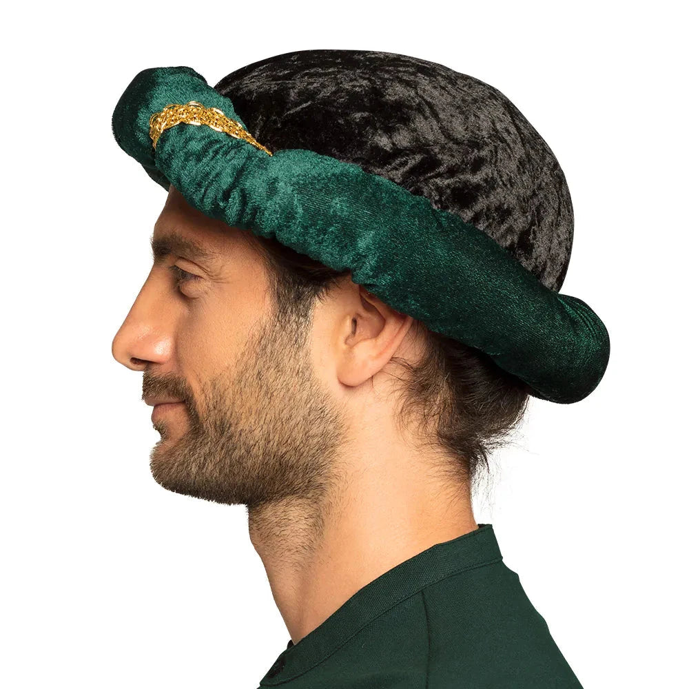 Goldfarbener Brokat-Turban im osmanischen Stil mit goldenen Akzenten und atmungsaktivem Innenfutter.