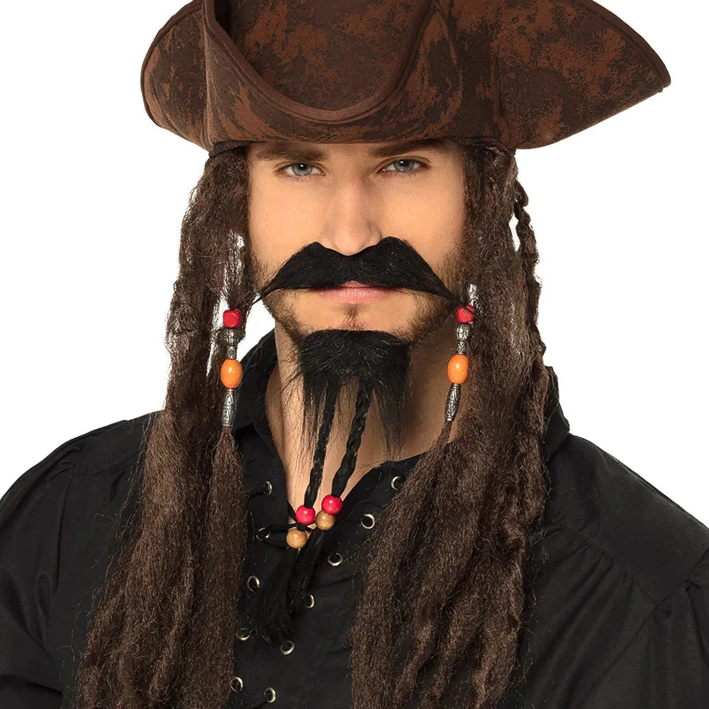 Boland Karibik Piraten Spitzbart – Schwarzer Goatee mit Perlen & Schnurrbart - Fasnacht24.ch