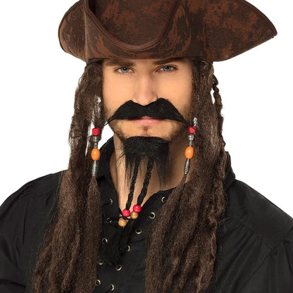 Boland Karibik Piraten Spitzbart – Schwarzer Goatee mit Perlen & Schnurrbart - Fasnacht24.ch