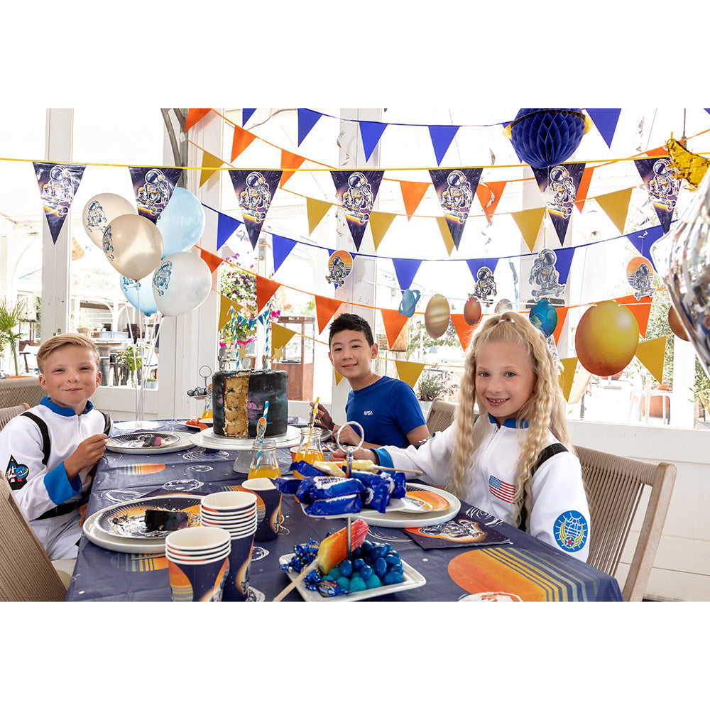 Bunte Happy Birthday Girlande aus Karton mit Weltraummotiven, 250 cm lang