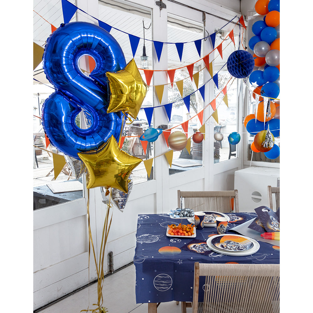 Bunte Karton-Girlande mit Weltraumdesign, 250 cm lang, für Geburtstagsfeiern.