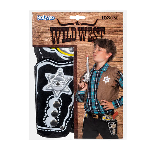 Kinder-Cowboy-Holster aus Kunstleder mit verstellbarem Gürtel und zwei Halterungen