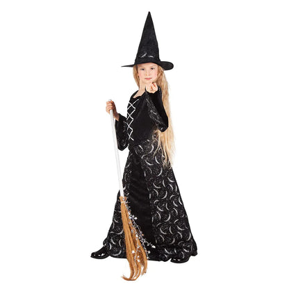 Kinderkostüm Hexenkostüm Boland – Schwarzes Satin A-Linien Kleid - Fasnacht24.ch