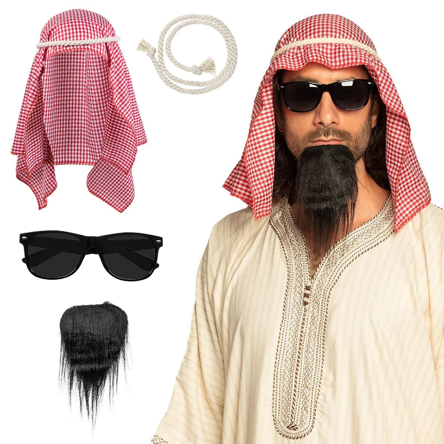 Boland Scheich Kostüm Set – Kopftuch, Seil Partybrille & Spitzbart - Fasnacht24.ch