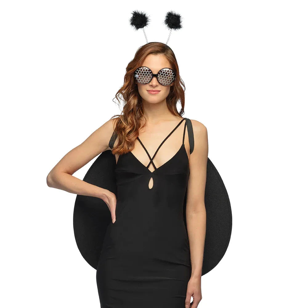 Boland Marienkäfer Kostüm Set mit roten und schwarzen Flügeln, Haarreif und Brille.