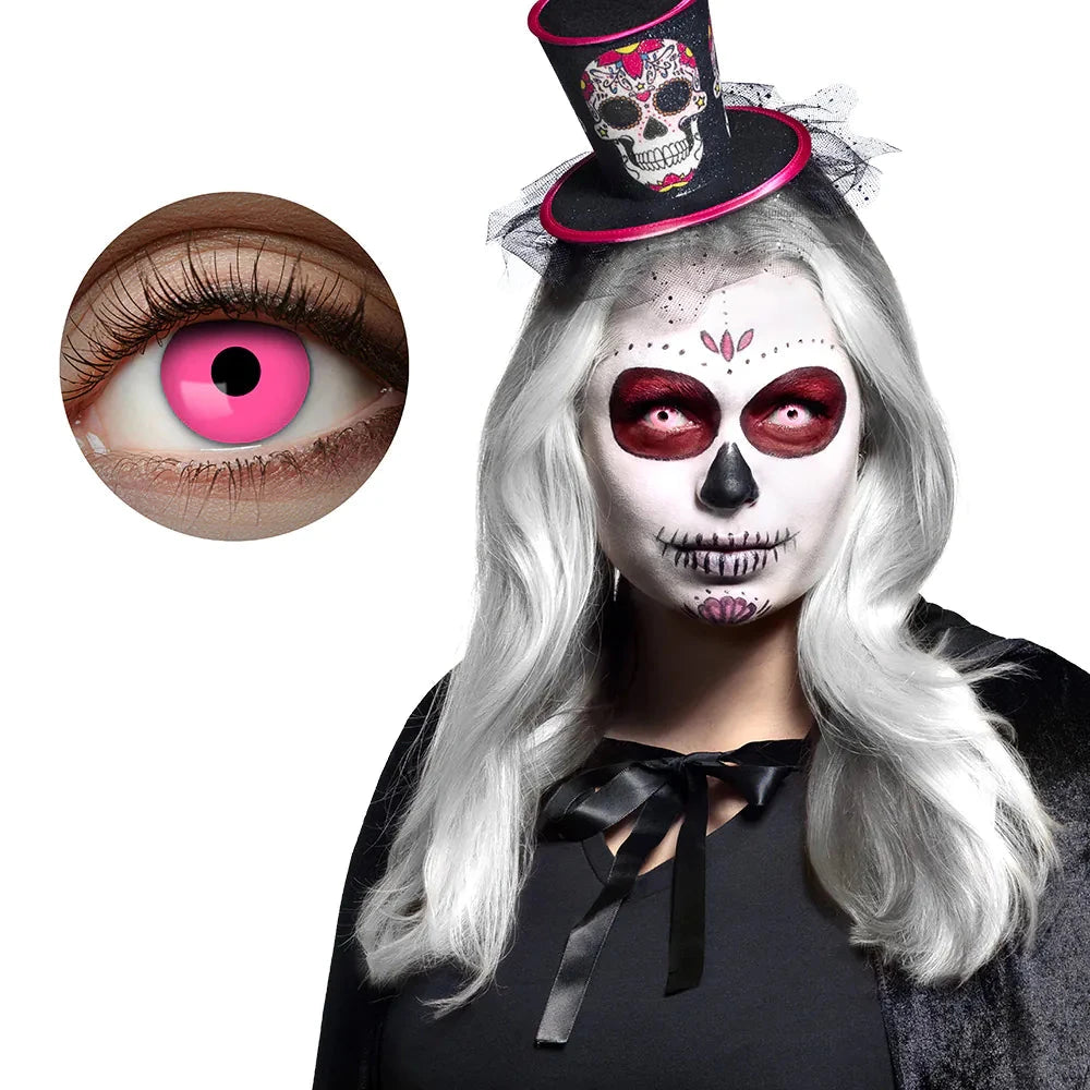 Leuchtend pinke UV-Kontaktlinsen, 30 Tage tragbar, 14,5 mm Durchmesser, ohne Stärke.