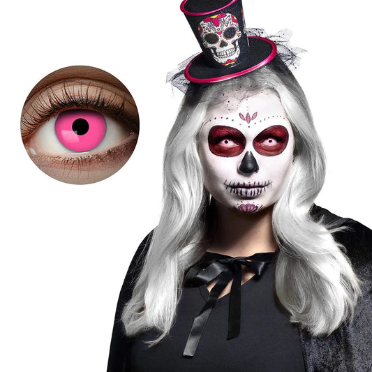 Leuchtend pinke UV-Kontaktlinsen, 30 Tage tragbar, 14,5 mm Durchmesser, ohne Stärke.