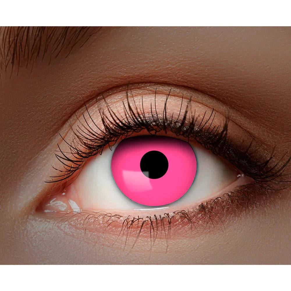Monats Kontaktlinsen in leuchtendem Pink, 30 Tage wiederverwendbar, UV-reaktiv.