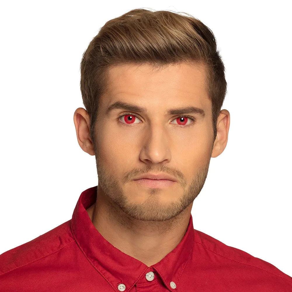 Rote UV-Kontaktlinsen im Monatsformat, leuchtend rot für Kostüm und Halloween, 2 Stück.