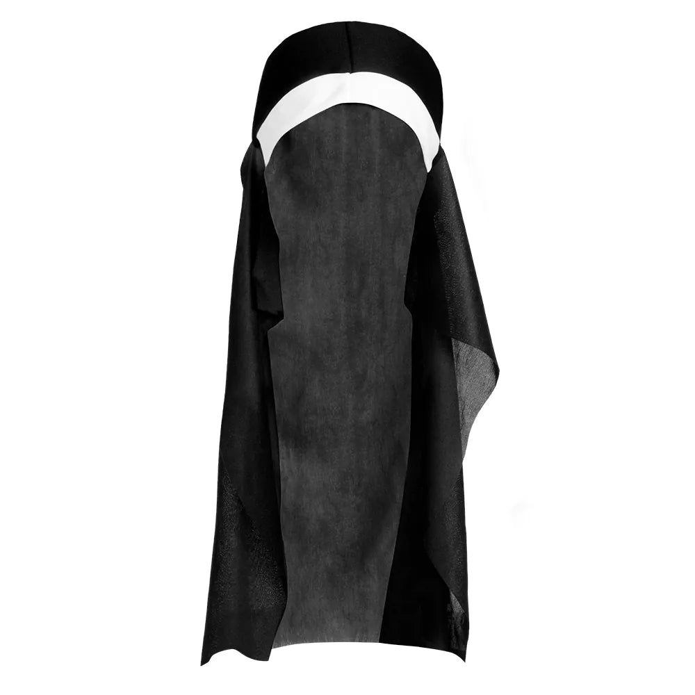 Schwarze und weiße Nonnenhaube mit elastischem Band für Kostüme.