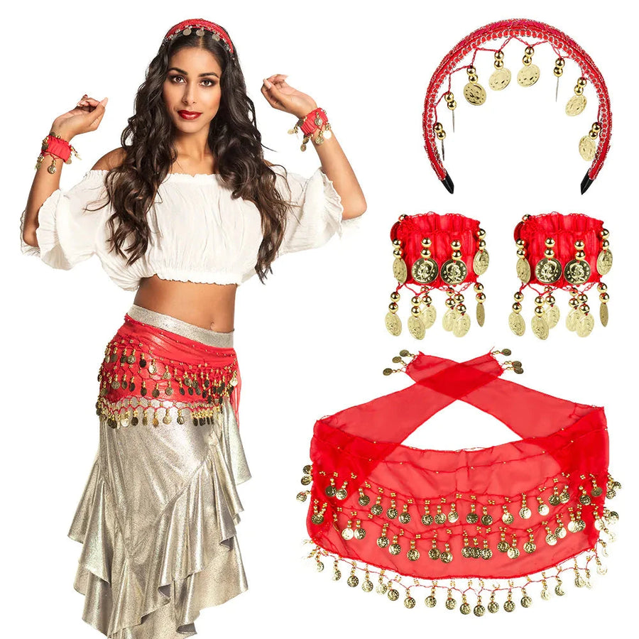 Boland Bauchtänzerin Kostüm Set – Rotes Orientalisches Belly Dance Outfit - Fasnacht24.ch