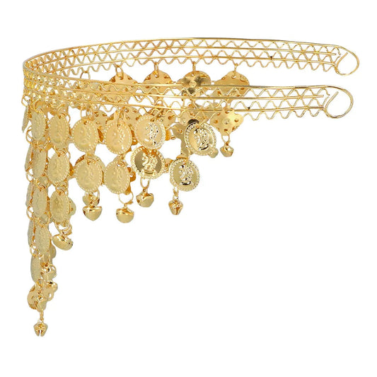 Goldfarbenes Stirnband mit Münzen, verstellbar, für orientalischen Tanz, schimmernd und leicht.