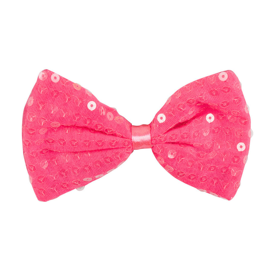 Boland Pink Pailletten Fliege – Neon 80er Stil, Verstellbar - Fasnacht24.ch – Detailansicht
