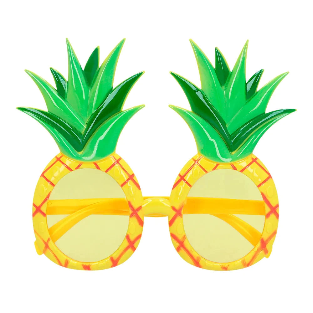 Gelbe und grüne Sonnenbrille mit Ananas-Muster, UV-Schutz und faltbarem Design.
