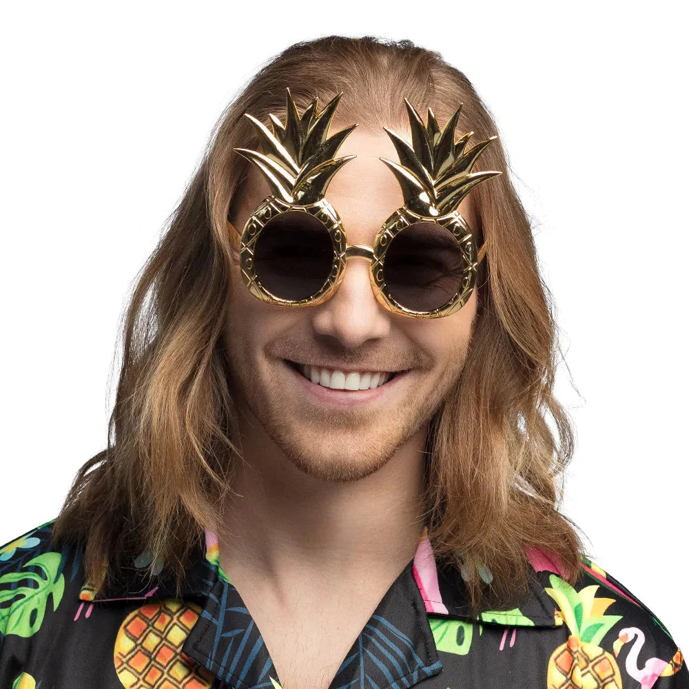 Goldene Sonnenbrille mit Ananas-Motiv und UV400-Schutz, ideal für Partys.