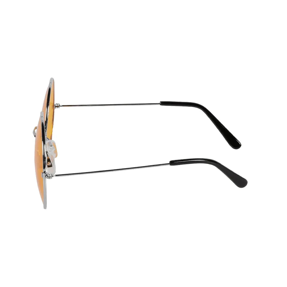 Runde, orangefarbene Sonnenbrille mit UV400-Schutz im Retro-Stil für Partys und Festivals.