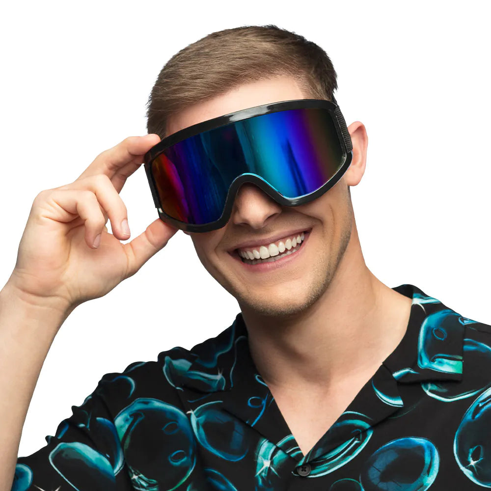 Boland Party-Ski-Goggles mit mattem Schwarz und retro verspiegelten Linsen.