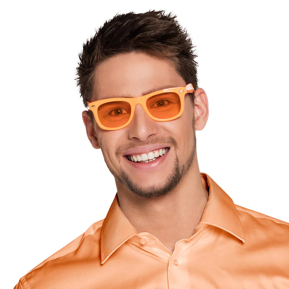 Boland Disco Partybrille in Neonfarben: Gelb, Grün, Orange und Pink mit UV400 Schutz.