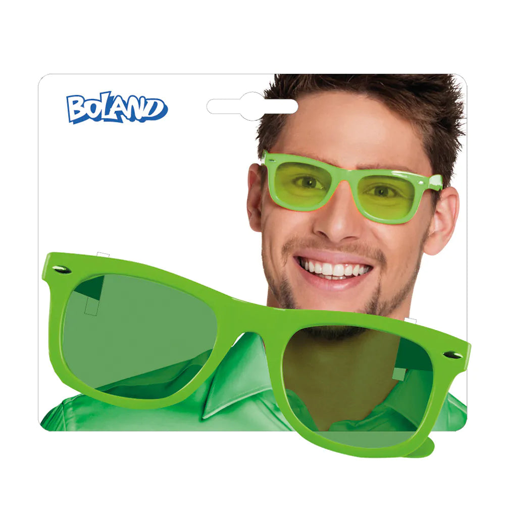 Neon grüne Sonnenbrille mit UV-reaktiven Bügeln und flexibler Einheitsgröße für Partys.
