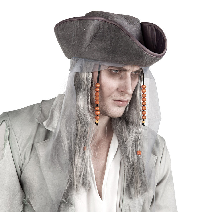 Boland Geisterpirat Perücke mit Hut silbrig-weiss Halloween Accessoire - Fasnacht24.ch