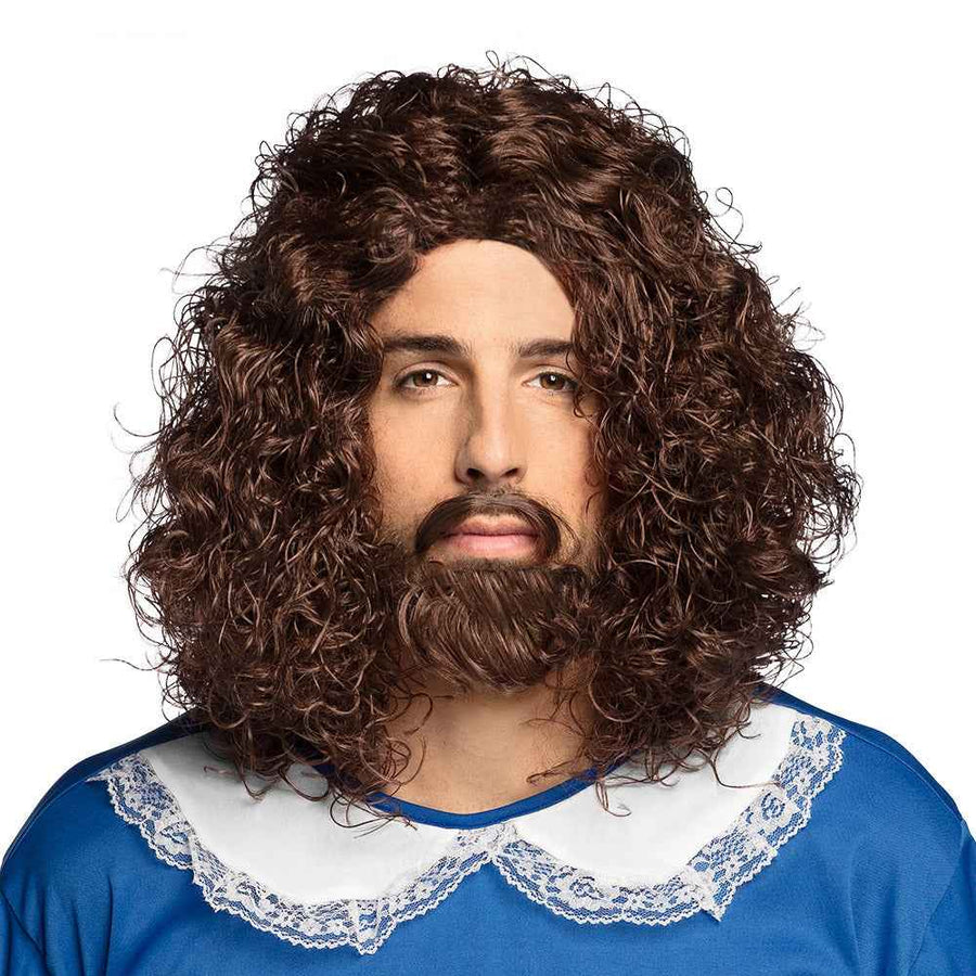 Boland Musketeer Herrenperücke Braun-Weiss mit Schnurrbart und Bart – Produktansicht