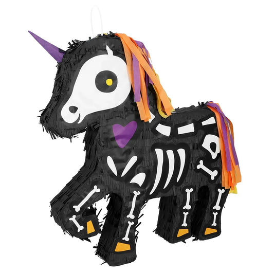 Schwarze und schillernde Gothic-Einhorn-Piñata, 47 cm hoch, für interaktive Partys.