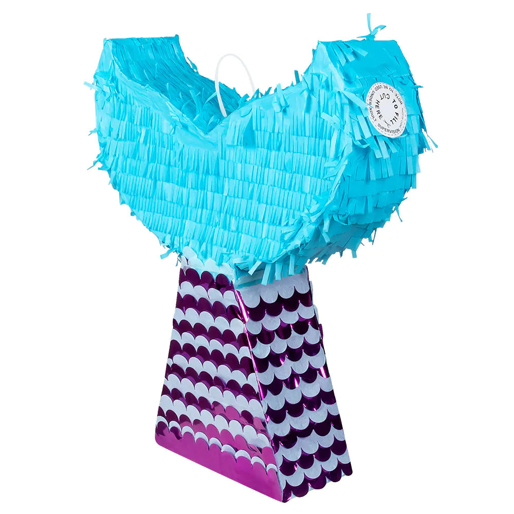 Farbenfrohe Meerjungfrau Piñata in Glitzerdesign, 45x40x9 cm, ideal für Kindergeburtstage.