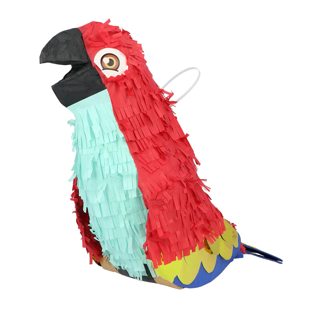 Bunte Papagei-Piñata aus Papier mit tropischem Design und Aufhängeschnur für Kinderparty