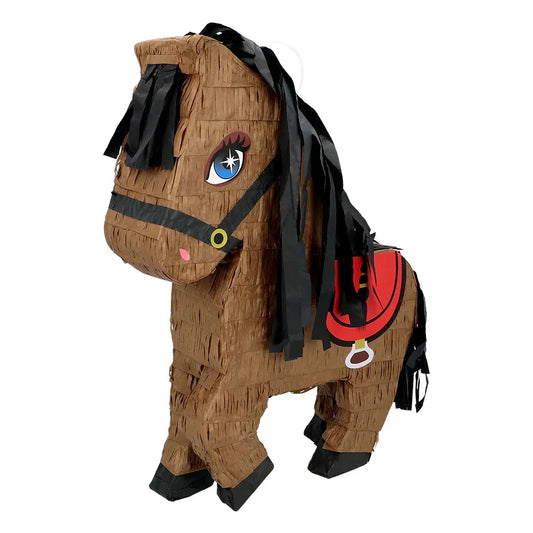 Handbemalte Boland Piñata Pferd aus Pappe in Braun und Weiß, 45x33x8 cm groß
