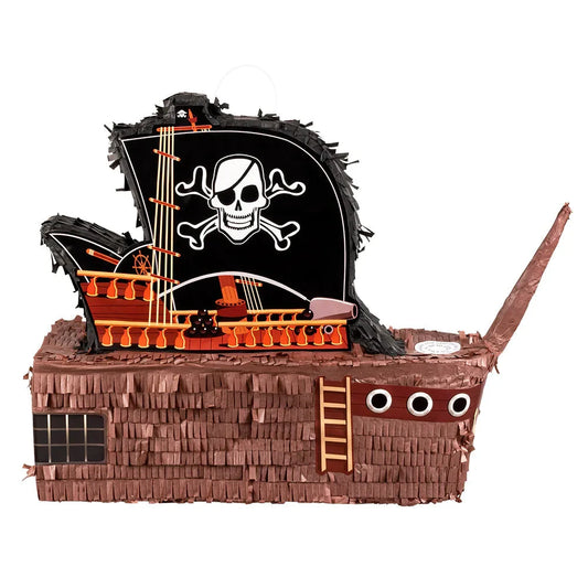 Piraten-Schiff Piñata aus Karton in lebhaften Farben, 59x44x15 cm, für Partys.