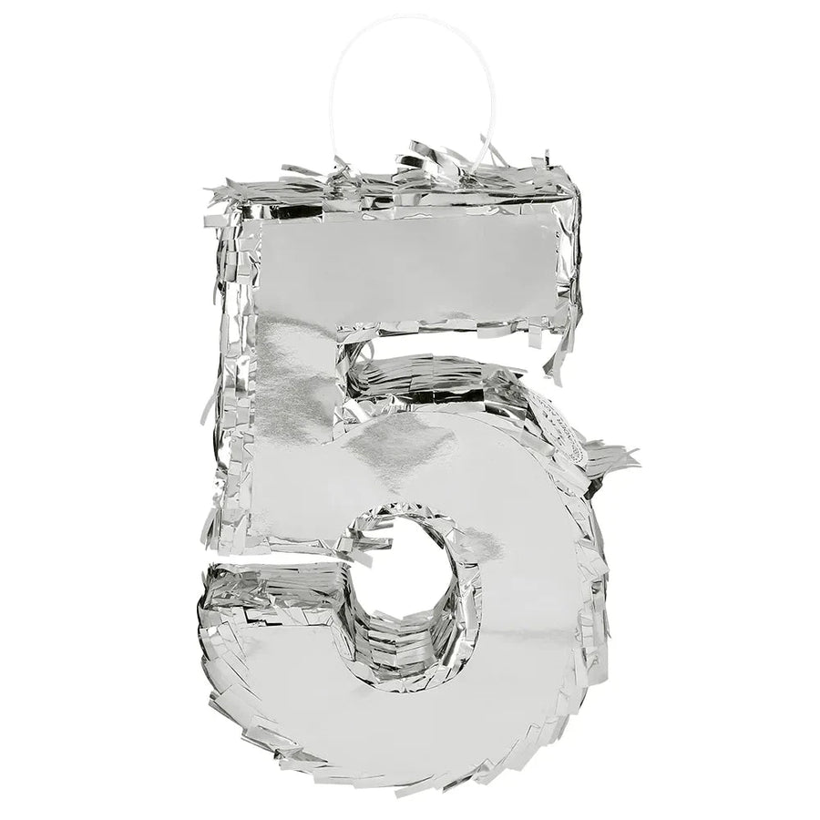 Piñata Zahl 5 Silber Metallic Folie Boland 25x16x5 cm Karton - Fasnacht24.ch – Produktansicht