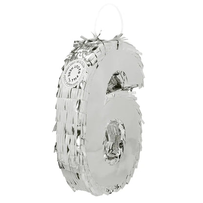 Boland Piñata Nummer 6 Silber Metallic 25 cm Party Deko – Detailansicht