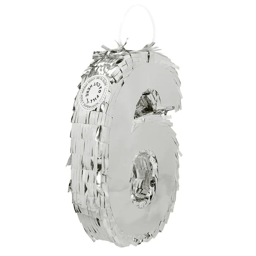 Boland Piñata Nummer 6 Silber Metallic 25 cm Party Deko – Detailansicht