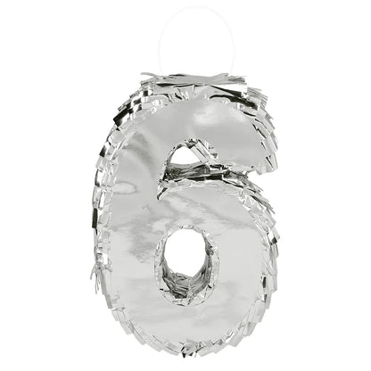 Boland Piñata Nummer 6 Silber Metallic 25 cm Party Deko – Produktansicht