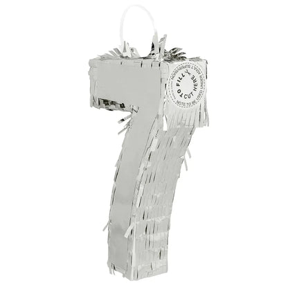 Piñata Zahl 7 Silber Glanz – Boland Geburtstag Deko 25x16x5cm - Fasnacht24.ch – Detailansicht