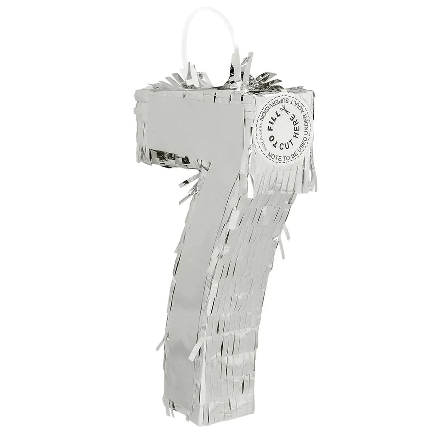 Piñata Zahl 7 Silber Glanz – Boland Geburtstag Deko 25x16x5cm - Fasnacht24.ch – Detailansicht