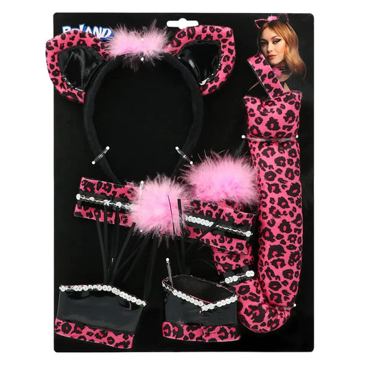 Leopard Kostüm Set Pink – Boland Headband, Halskette & Schwanz - Fasnacht24.ch