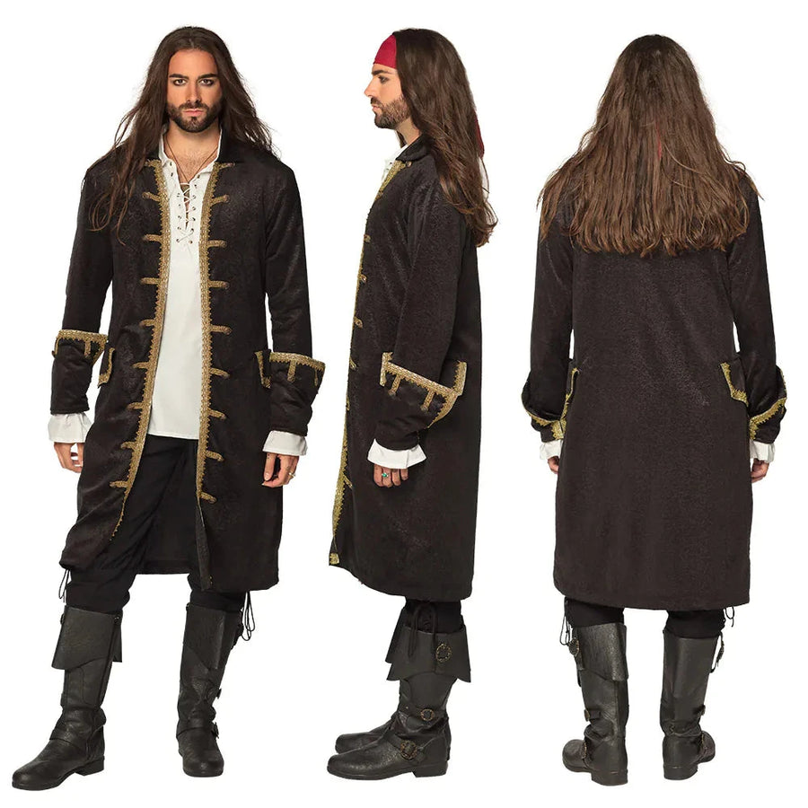 Boland Herren Piratenjacke – Schwarzer Buccaneer Mantel Für Kostüm - Fasnacht24.ch