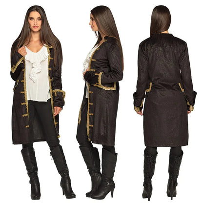 Piraten Mantel Damen – Boland Schwarz mit Goldborte Trim - Fasnacht24.ch
