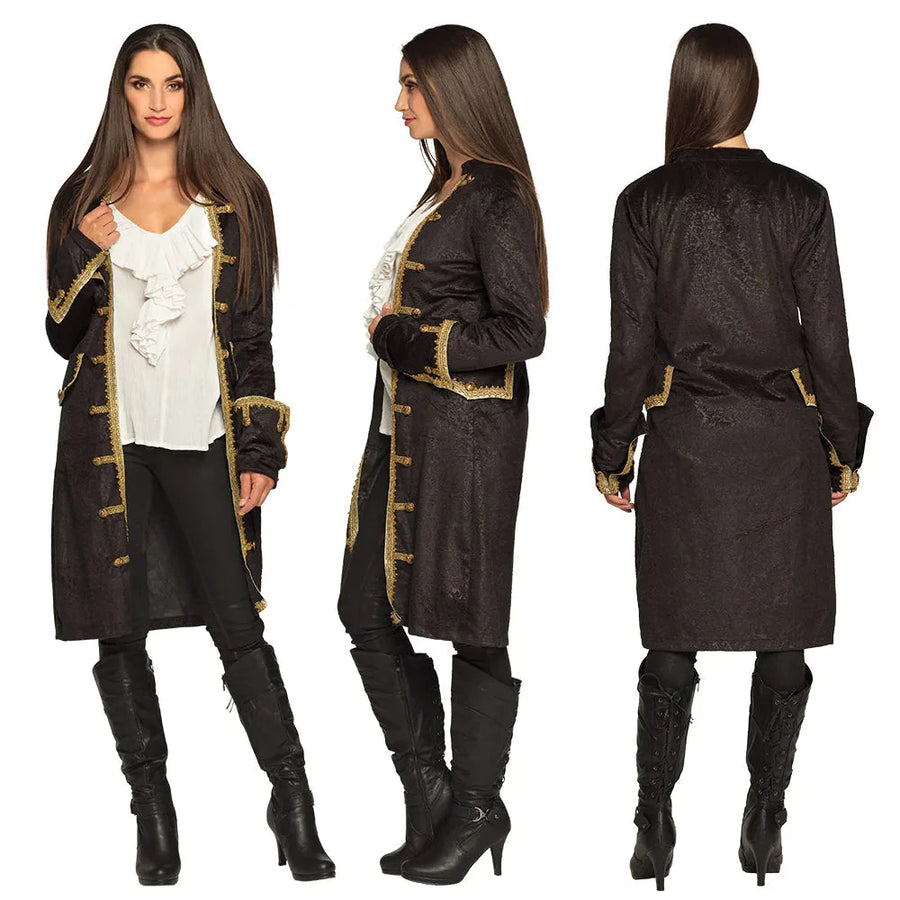 Piraten Mantel Damen – Boland Schwarz mit Goldborte Trim - Fasnacht24.ch