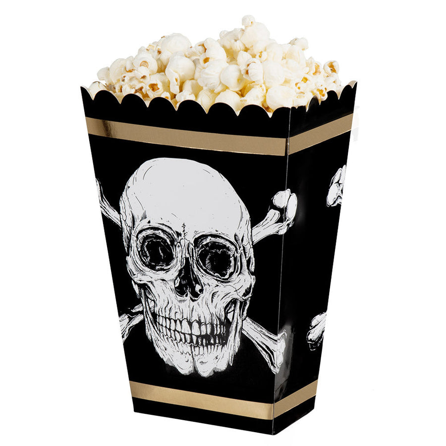 Boland Piraten Popcorn Boxen – 4er Set Schwarz Gold 19x13,5 cm
