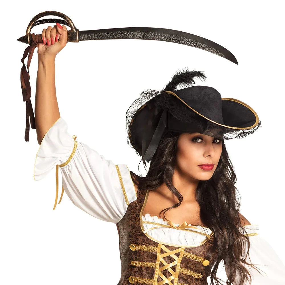 Piraten-Säbel in antikem Silber und verwittertem Gold, 68 cm lang, für Kinder und Erwachsene.