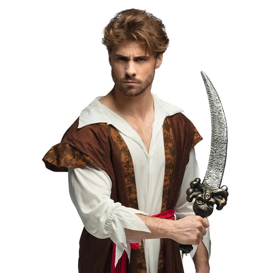 Leichtes Piratenschwert aus Kunststoff mit 59 cm Klinge und Totenkopf-Griff in Silberoptik