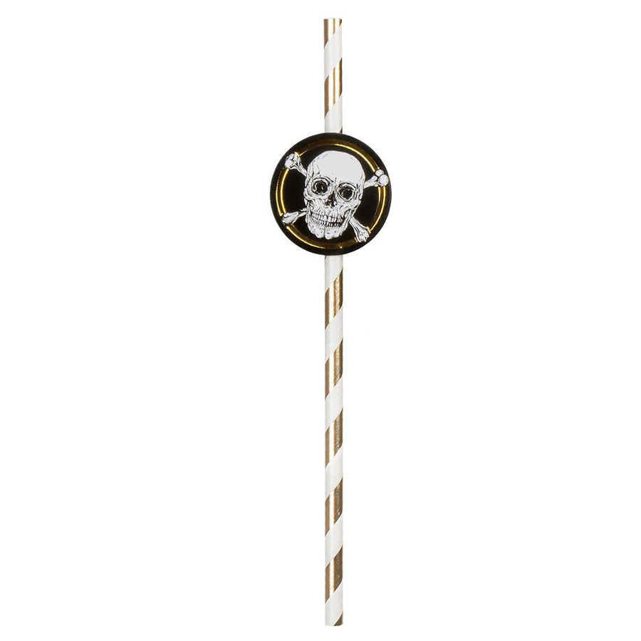 Boland Piraten Pappstrohhalme Schwarz-Gold 6er-Pack 24cm – Detailansicht