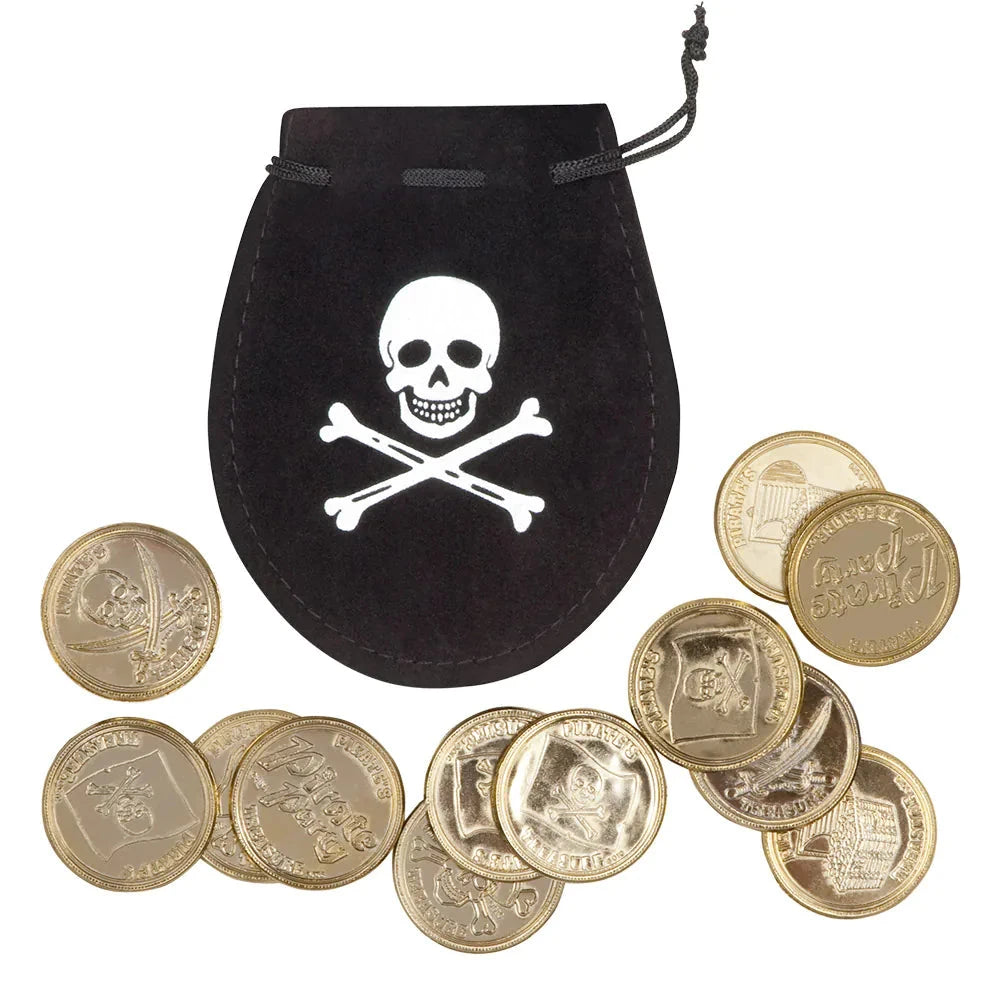 Boland Piraten Schatzbeutel – Schwarzer Samt mit 12 Goldmünzen - Fasnacht24.ch
